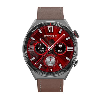 Smart Watch DT3 Mate fekete színű okosóra forgatható funkciógombbal - barna bőr + ajándék gumiszíj
